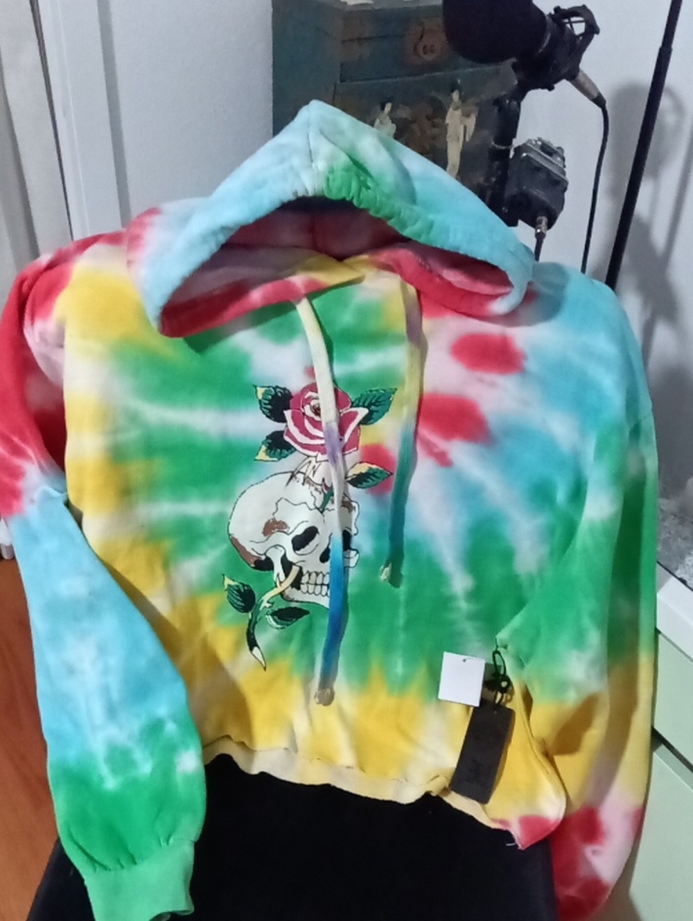Ed Hardy Tie-Dye Skull & Rose Hoodie in Green, Yellow, Blue, Red